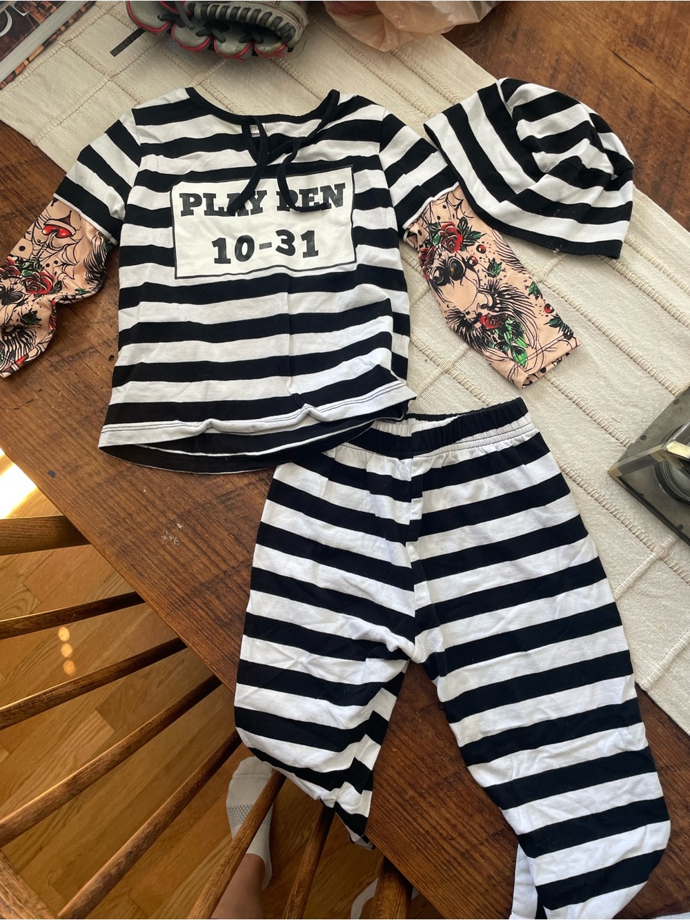 Black & White Striped Kids Prisoner Costume Set with Hat